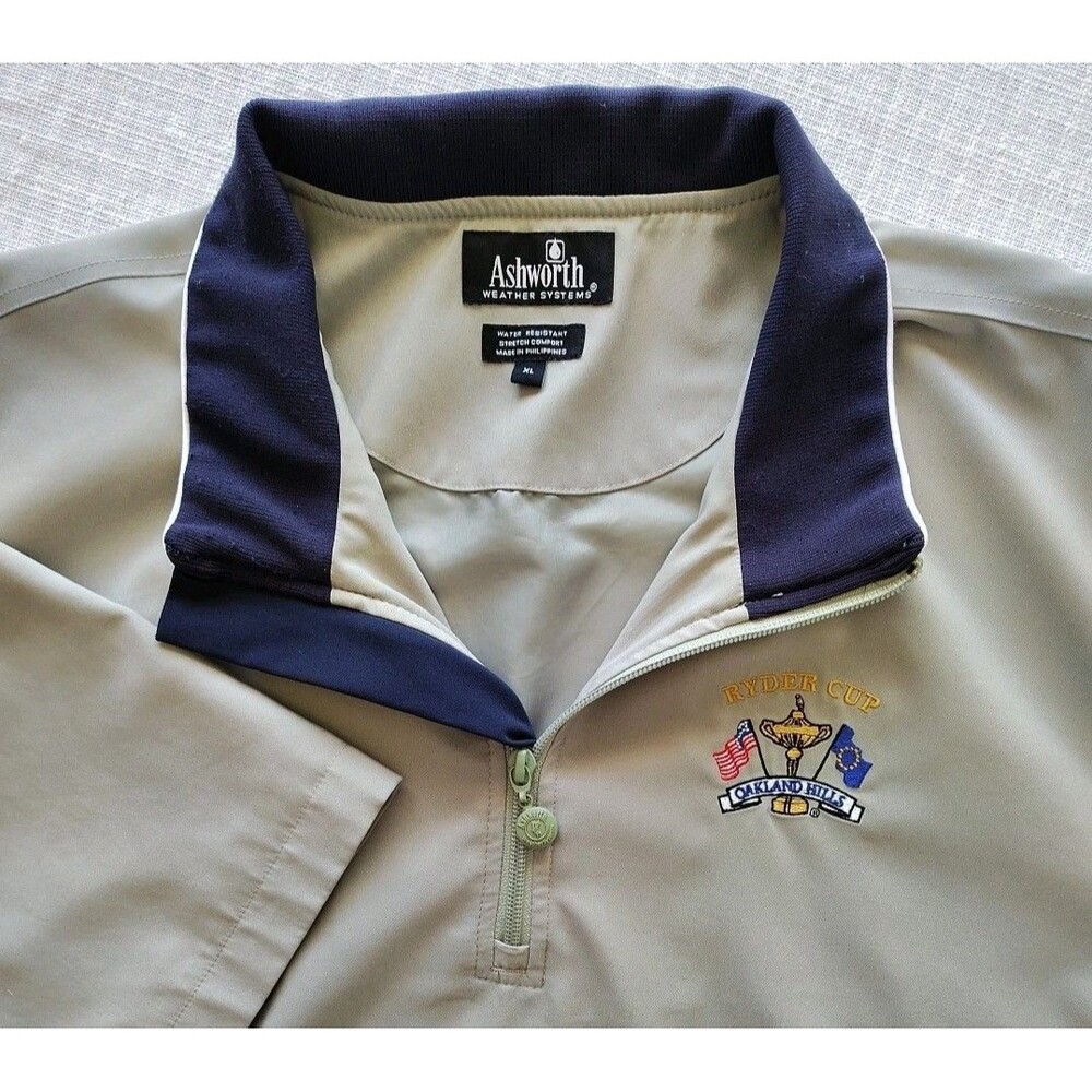 Vintage Men XL Golf 1/4 Zip Pullover Ryder Cup 2004 Oakland Hills Ashworth Green